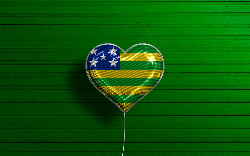 Saya Suka Goias, balon realistis, latar belakang kayu hijau, negara bagian Brasil, bendera Goias, Brasil, balon dengan bendera, Negara Bagian Brasil, bendera Goias, Goias, Hari Goias dengan Wallpaper HD