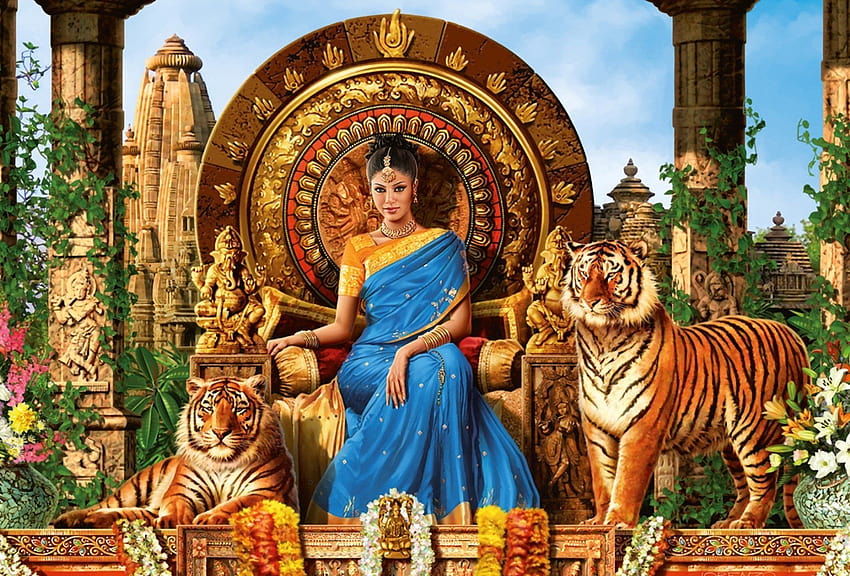 Egyptian Queen, tiger and women HD wallpaper