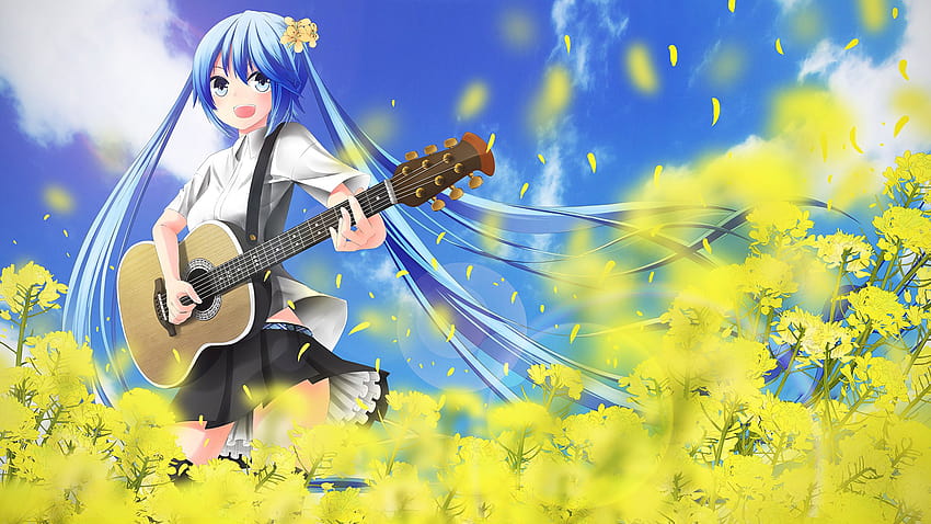 Vocaloid Hatsune Miku Guitar nekobaka Anime female 2560x1440, acoustic guitar anime HD wallpaper