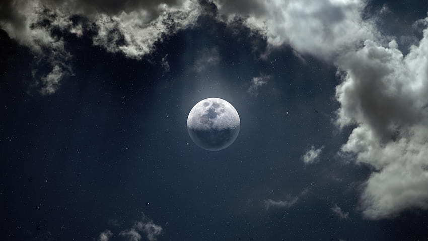 Księżyc, chmury, gwiazdy, 10K, przestrzeń, kosmiczny księżyc Tapeta HD