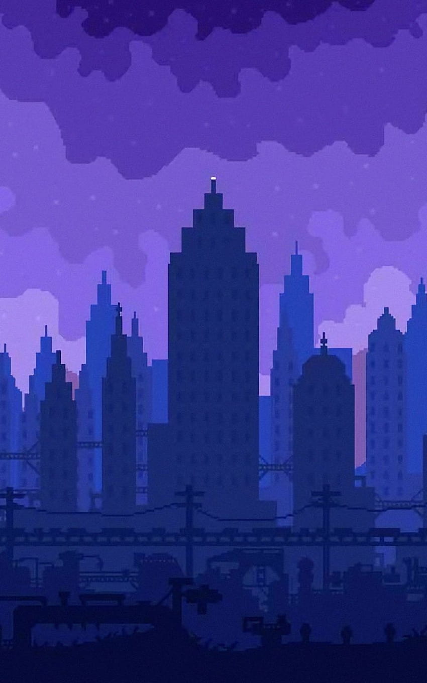 High skies, cityscape, silhouette, pixel art, full android pixel art HD phone wallpaper