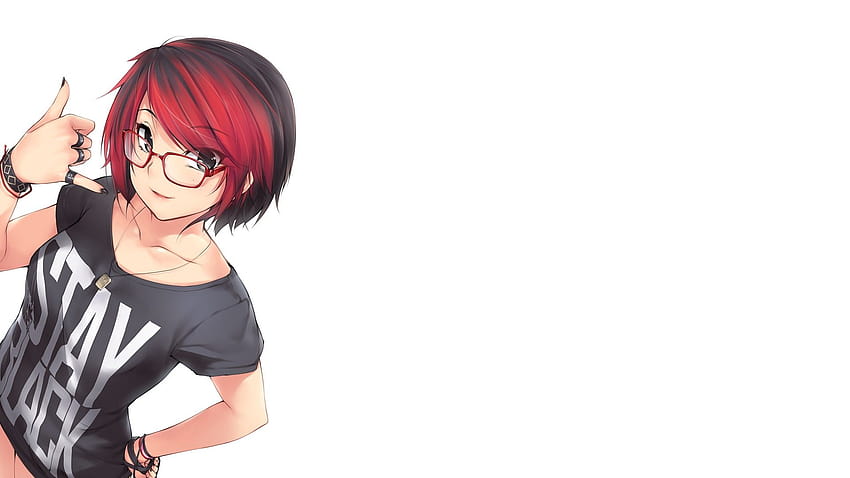 Пълна червенокоса жест очила градски стил сладък, червена глава аниме HD тапет