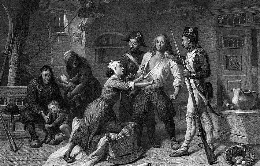 black and white, the French revolution, engraving, Arrest of the royalist, 1793 , section живопись HD wallpaper