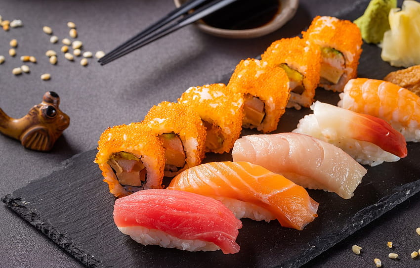 fish, caviar, sushi, cuts, sashimi , section еда HD wallpaper