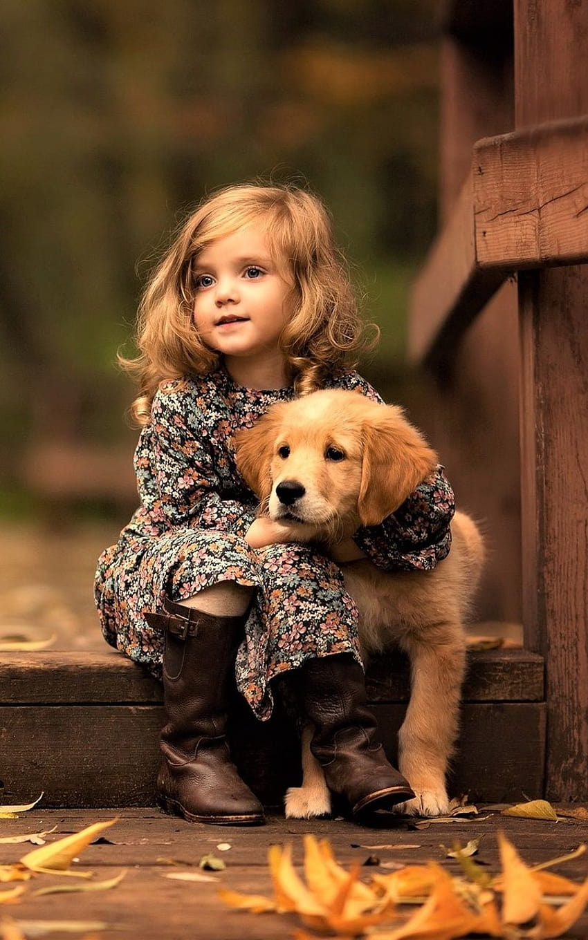 800x1280 Little Girl With Golden Retriever Puppy Nexus 7,Samsung, golden retriever puppies HD phone wallpaper