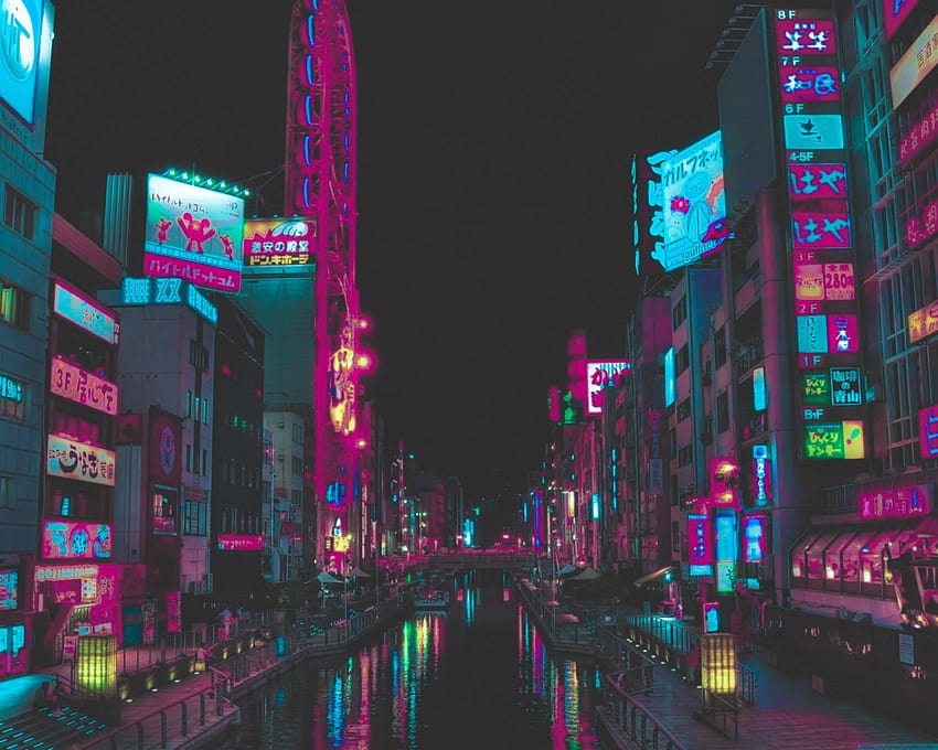 Luces de la ciudad, vida nocturna estética de Japón fondo de pantalla