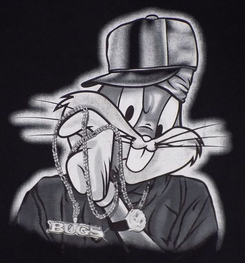 Vintage Looney Tunes Bugs Bunny XL camiseta negra Gangster Hip Hop Rap, gangsta bugs bunny fondo de pantalla del teléfono
