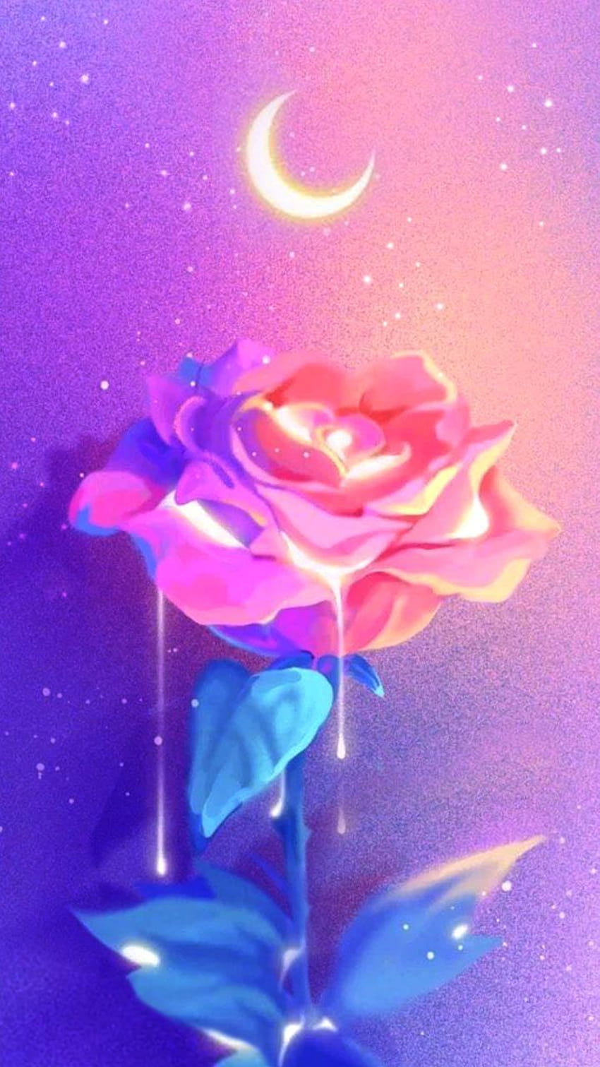 Mid night roses, gold drops dripping down in the moonlight. Red rose, symbol of love, starry skies,…, galaxy flower HD phone wallpaper