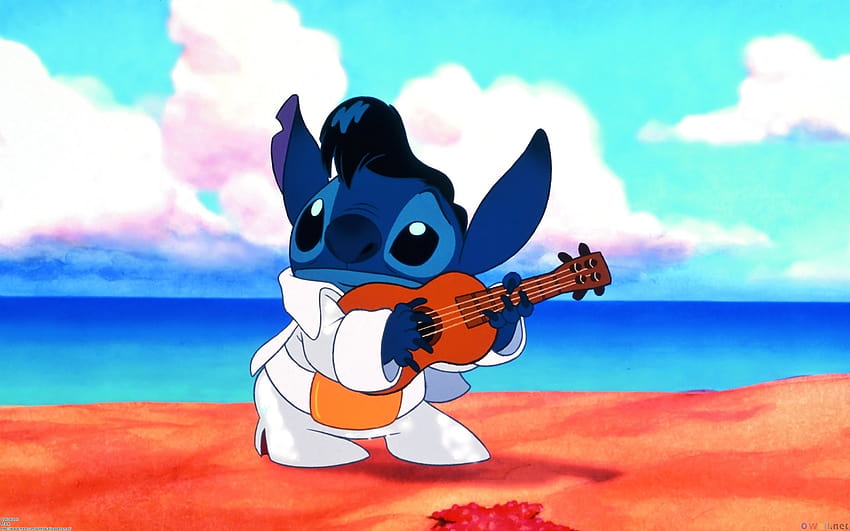 Latar belakang Disney Lilo & Stitch Guitar Cartoons, menjahit laptop estetika Wallpaper HD