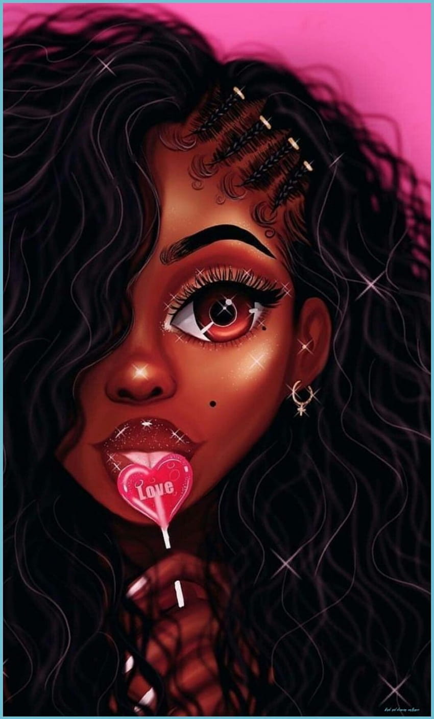 hübscher schwarzer Mädchen-Cartoon HD-Handy-Hintergrundbild