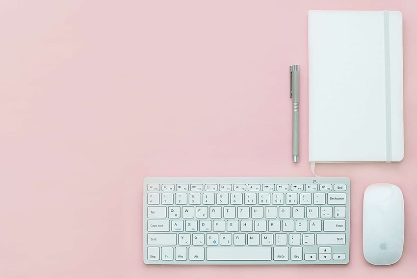 3099496 / apple, background, blogging, business, computer, creative, designer, desk, , device, digitization, empty, from above, home office, keyboard, mockup, mouse, office, office table, pastel, pink, technology, work, w, workspace HD wallpaper