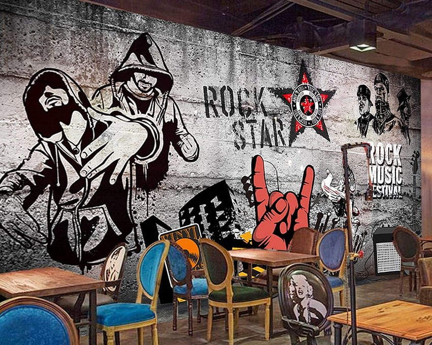 Wysyłka niestandardowe 3d Hip Hop Graffiti Bar KTV dekoracyjne malowidło ścienne Retro Retro Hip Hop muzyka rockowa Bar KTV tła, vintage hip hop Tapeta HD