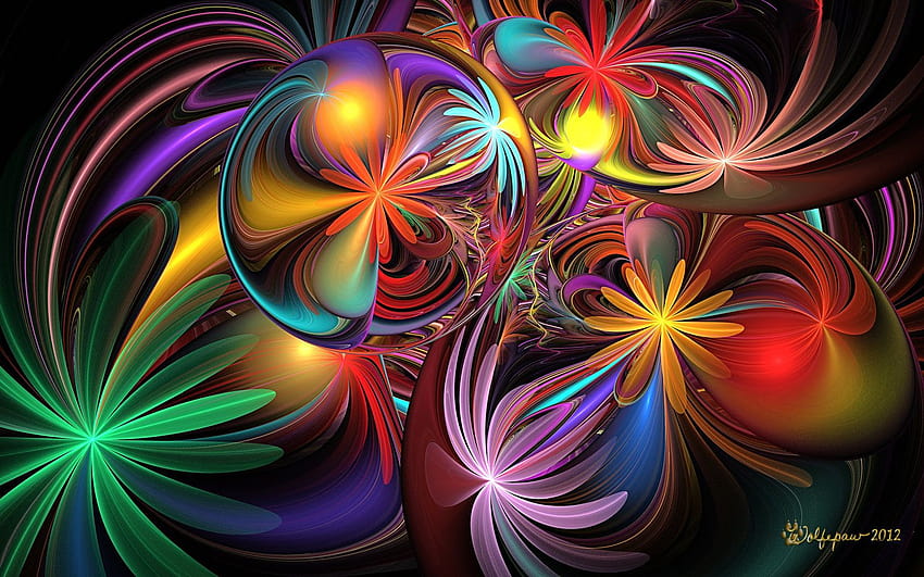 Loonie Sparkles Too, смесени цветове фрактални цветя изкуство HD тапет