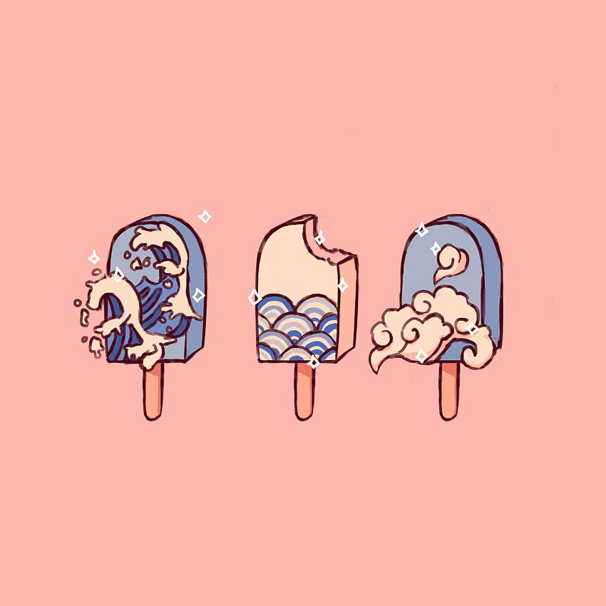 The Great Wave Ice Cream Sticker Pack, aesthetic cartoon ice cream HD phone wallpaper