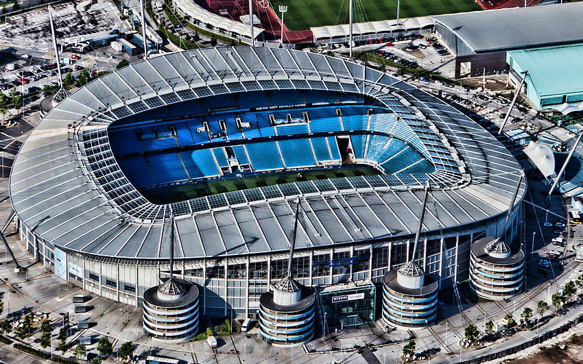 Etihad Stadyumu, R, futbol, ​​havadan görünüm, Manchester City Stadyumu, futbol stadyumu, Manchester City FC, İngiliz stadyumları, İngiltere, 1920x1200 çözünürlüklü. Yüksek Kalite HD duvar kağıdı