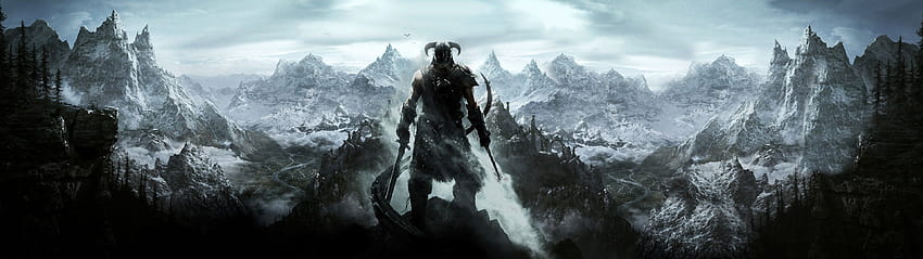 The Elder Scrolls V: Skyrim, Mountain, Snow, Fantasy Art, Sword, Video Games, Landscape / and Mobile Backgrounds, retro mountain video game HD wallpaper