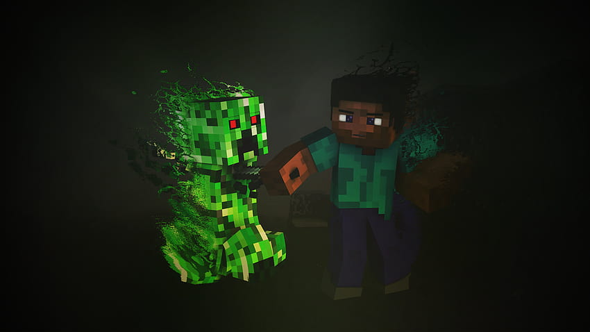 Night Minecraft Green Blue Creeper Steve Light Color Lighting Darkness Screenshot