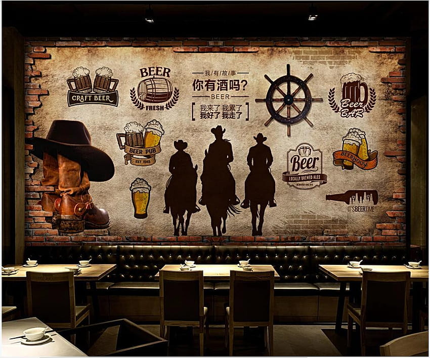 3D-Wand, Retro-Mauer, Cowboy, Bier, Bar, Restaurant, Hintergründe, Heimdekoration, 3D-Wander für Wohnzimmer von Shu120806, 25,63 $ HD-Hintergrundbild