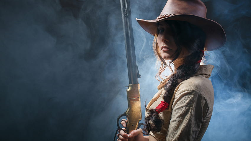 Wild west girl, rifle in hands, cowboy hat 3840x2160 U, girl and wild HD wallpaper
