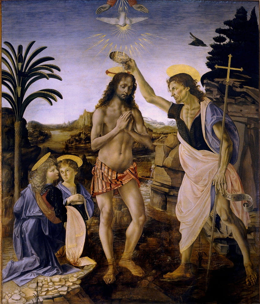 Michelangelo vs. Leonardo da Vinci The Baptism of Christ, baptism of jesus HD phone wallpaper