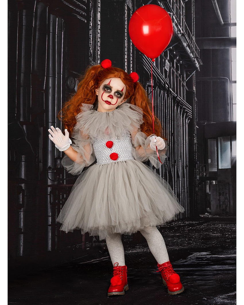 Girls Pennywise Clown Dress Inspired Holiday Costume, Gray, Size: 4T, girl pennywise HD phone wallpaper