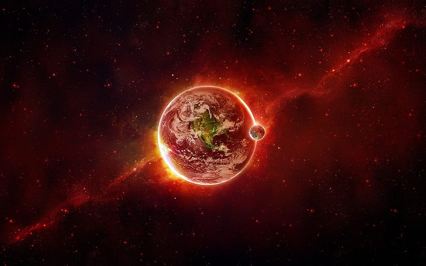 Outer space red planets Earth artwork HD wallpaper
