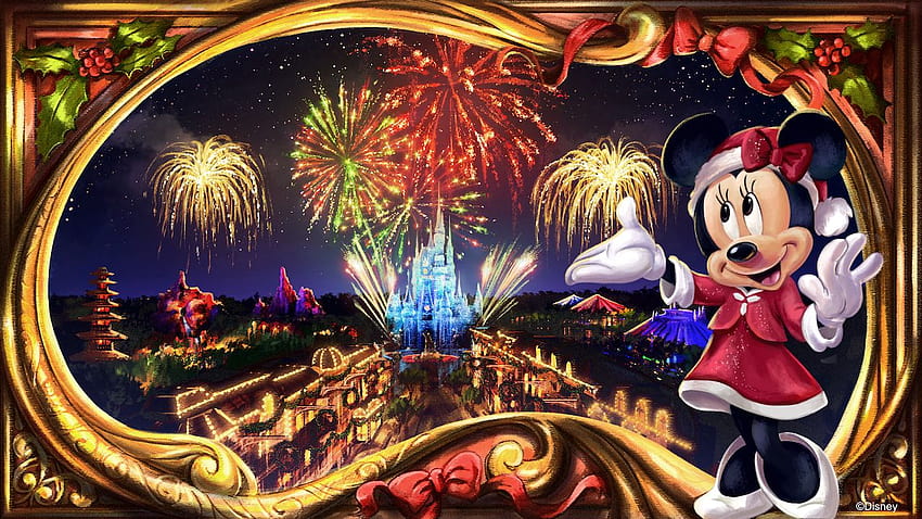 Nouveau spectacle de feux d'artifice des Fêtes à venir à la fête de Noël très joyeux de Mickey au Walt Disney World Resort, feux d'artifice de Noël Fond d'écran HD