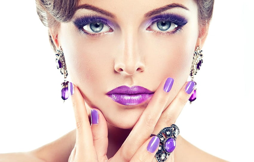 dziewczyna, makijaż, manicure, fioletowy, makijaż dla, makijaż paznokci Tapeta HD