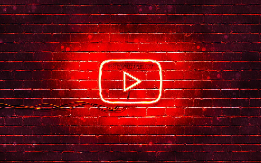 Youtube の赤いロゴ、赤いブリックウォール、Youtube のロゴ、ブランド、Youtube のネオンのロゴ、解像度 3840x2400 の Youtube。 高品質、 高画質の壁紙