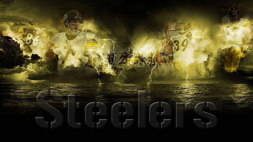 Pittsburgh Steelers พร้อมพื้นหลังสายฟ้ากับผู้เล่น Steelers </a> วอลล์เปเปอร์ HD