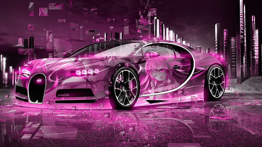 BUGATTI CHIRON 3D SUPER ANIME GIRL AEROGRAPHY NEURAL NETWORK SQUARE EFFECTS NIGHT ART CAR 2018, Pink Bugatti HD-Hintergrundbild