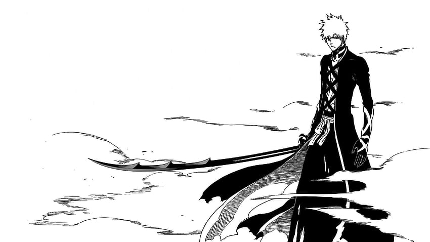 Човек, облечен в черна горна скица, Bleach, Kurosaki Ichigo, манга, bleach manga HD тапет