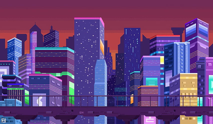 Buildings Pixel Art Cityscape , Artist, Backgrounds, and, pixel city HD wallpaper
