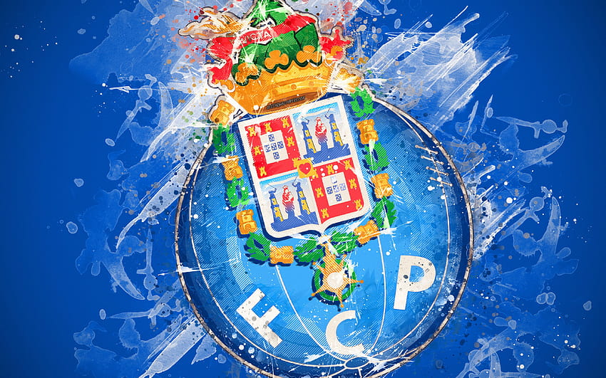 FC Porto, paint art, logo, creative, Portuguese football team, Primeira Liga, emblem, blue background, grunge style, Porto, Portugal, football with resolution 3840x2400. High Quality HD wallpaper