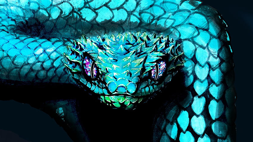 Snakes Light Blue Head animal Painting Art 2560x1440 HD wallpaper