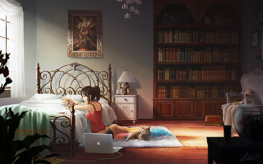 Cute Anime Girl, Relaxed, Bedroom, Original, , Background, 2860b7, anime  girl bed HD wallpaper | Pxfuel