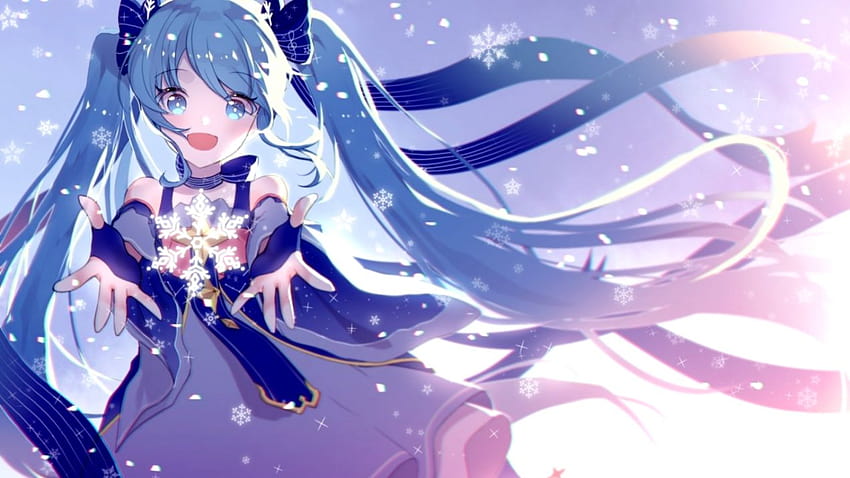 Hatsune Miku Twintails flocon de neige souriant, mignon miku Fond d'écran HD