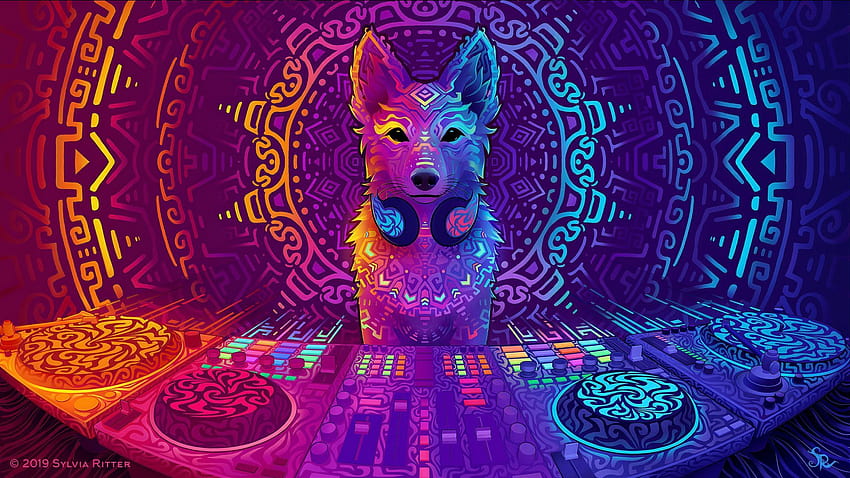 wolf, disco jockey, music, art, , background, 128b37, wolf pc HD wallpaper