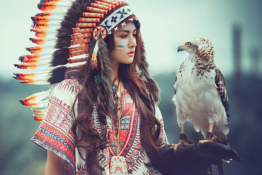 54 penduduk asli Amerika, gadis hiasan kepala penduduk asli Amerika Wallpaper HD