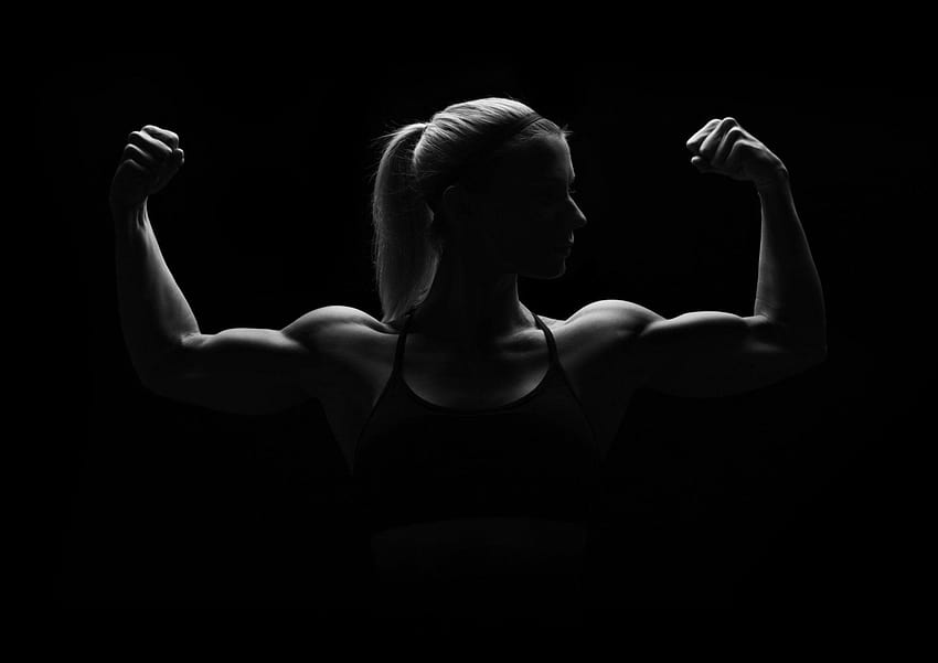 woman silhouette muscles pose HD wallpaper