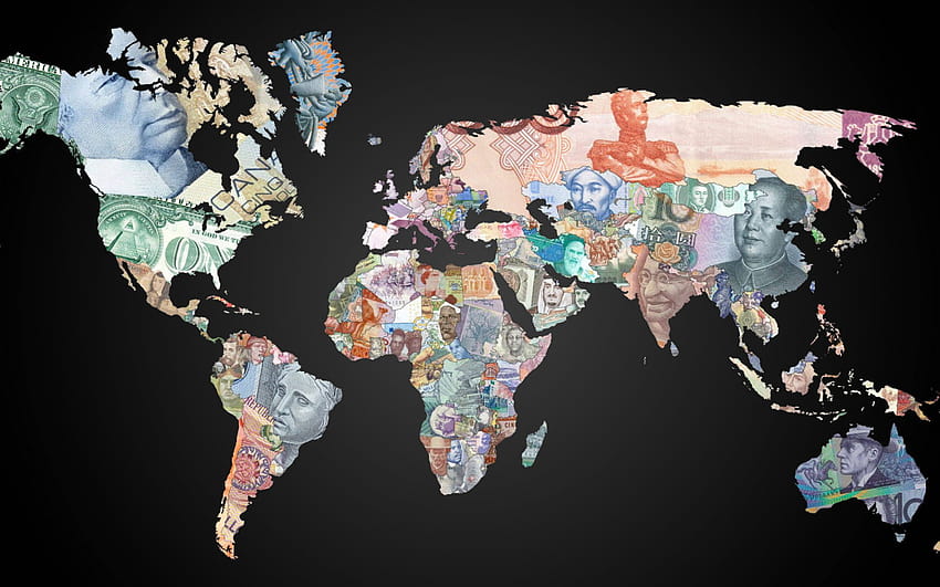 Mapa świata, pieniądze, czarne tło, studio strzał, biznes • dla Ciebie Tapeta HD
