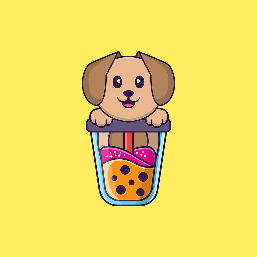 Cute dog Drinking Boba milk tea. Animal cartoon concept isolated. Can used for t, dog boba HD phone wallpaper