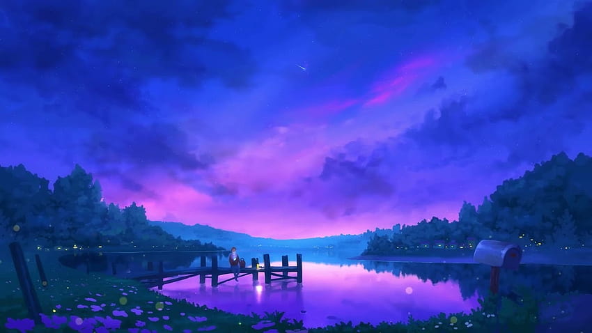 Anime Purple Evening Sky, noite de anime calmante papel de parede HD
