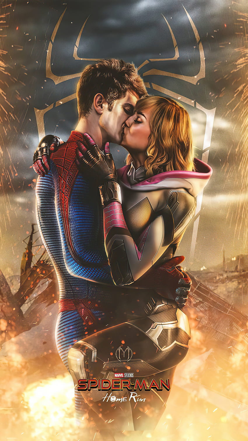 1080x1920 Spiderman und Gwen Stacy küssen Iphone 7,6s,6 Plus, Pixel xl, One Plus 3,3t,5, Hintergründe und Spiderman Gwen Stacy HD-Handy-Hintergrundbild