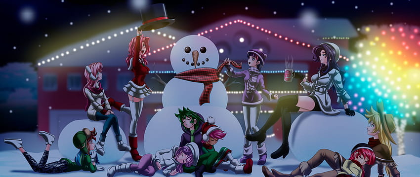 2560x1080 Anime Girls Celebrating Christmas 2560x1080 Resolução, planos de fundo e anime de natal pc papel de parede HD