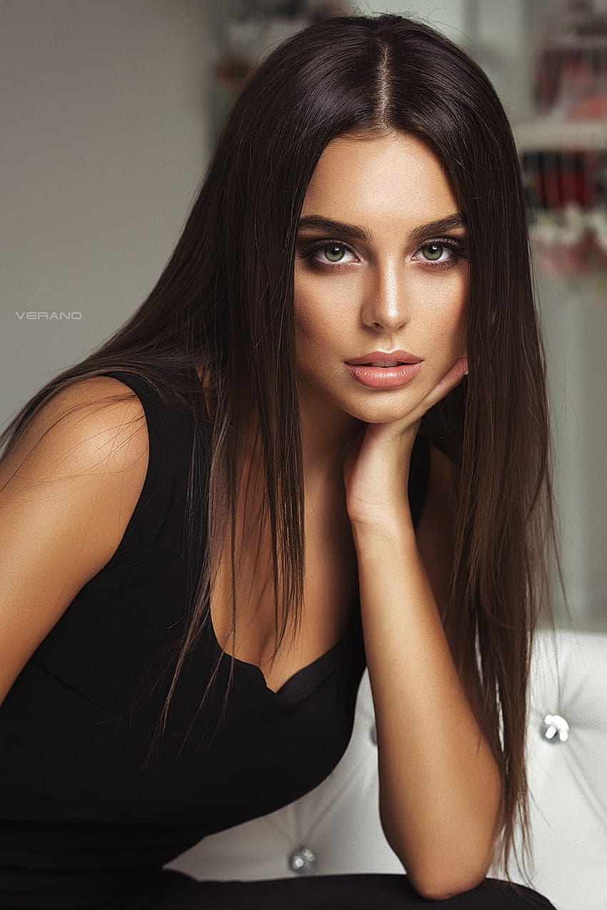 portrait, women, model, face, Nikolas Verano, green eyes, brunette, women eyes green HD phone wallpaper