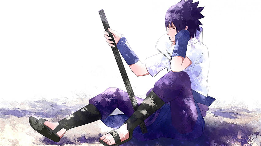 Uchiha Sasuke, Sword, Profile View, Naruto, Sit, аниме профил whatsapp HD тапет
