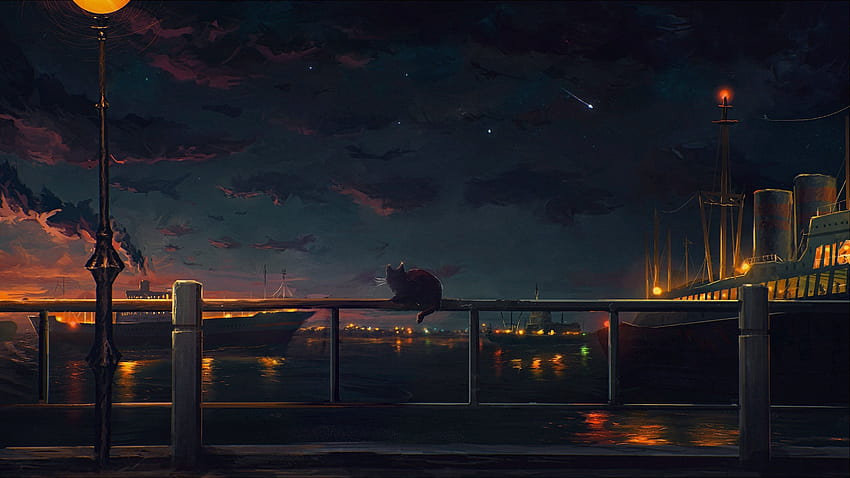 Aesthetic Anime Night, anime city lights at night aesthetic HD wallpaper