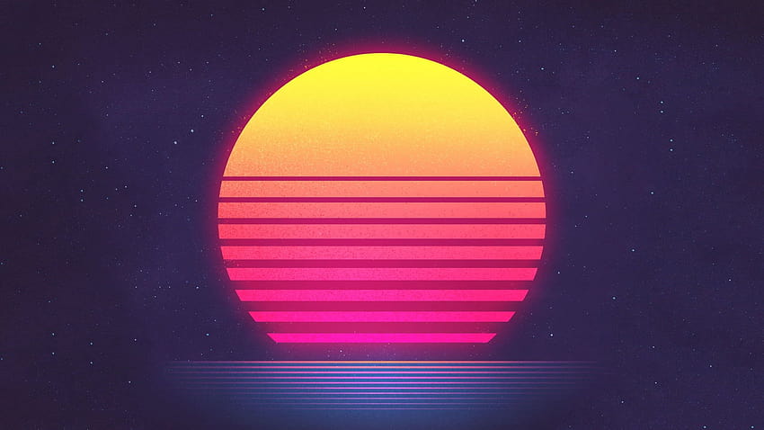 red and yellow sun illustration, orange and red sun with stripes illustration New Retro Wave James White, cyberwave HD wallpaper