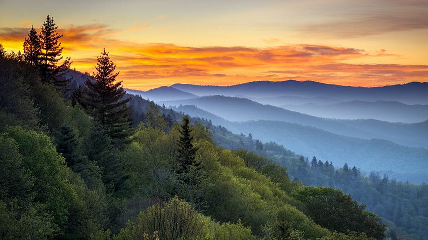 Büyük Smoky Dağları Milli Parkı yeniden açılacak, ancak tamamı değil, dumanlı dağlar gün batımı HD duvar kağıdı